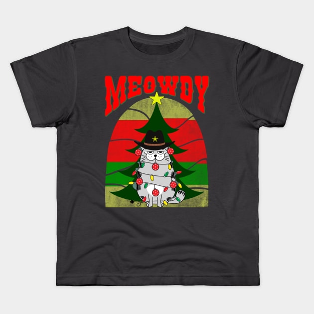 Meowdy, Festive cat with Christmas lights and ornaments Kids T-Shirt by Blended Designs